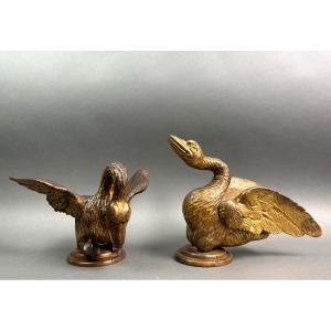 18th Louis XVI Pair Of Gilt Wood Swan Sculpture