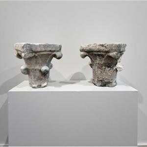 12th Pair Of Medieval Capitals Zandobbio Marble Lombardy
