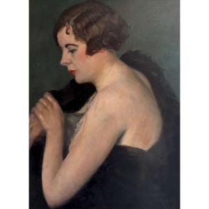 Portrait d'une Elégante Art déco Monogrammée EB Datée 1931 