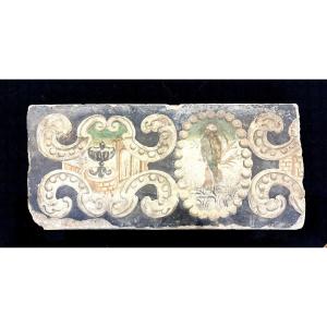 17th Fragment Of A Scagliola Panel With Coat Of Arms