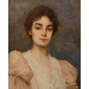 Octave Gallian (1855-1918) "Portrait d'Elégante" Signé Et Daté 1895