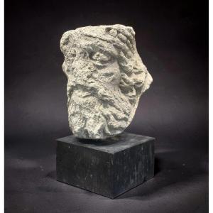 Medieval Limestone Crowned Head, France, 13th-14th Century