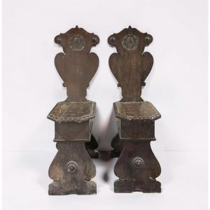 Pair Of Italian Renaissance-style Chairs With Coat Of Arms