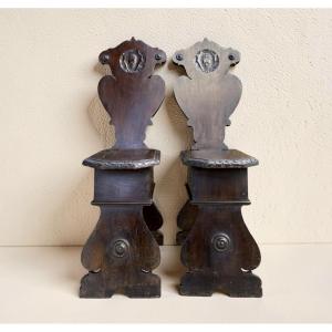 Pair Of Italian Renaissance-style Chairs With Coat Of Arms