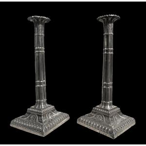 18th Pair Of Georgian Sterling Silver Candlesticks Orlando Jackson London 1772