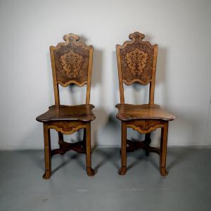 Rare paire de Chaises Marquetées Vénétie, début XVIIIe siècle