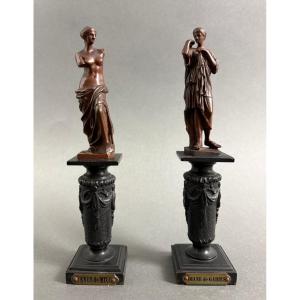 19th Pair Of Neoclassical Bronze Figurines Grand Tour Souvenirs