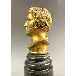 Petit Buste de Napoléon Bonaparte Bronze Doré sur Colonne de Marbre, XIXe siècle