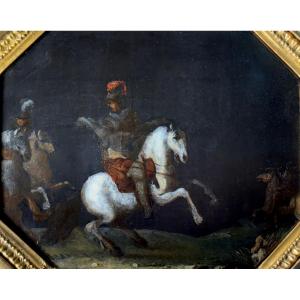 Scène de Bataille Peinture sur Ardoise XVIIe siècle