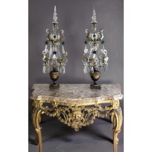 Imposante Paire de Girandoles Candélabres Louis XVI Cristal Bronze Doré
