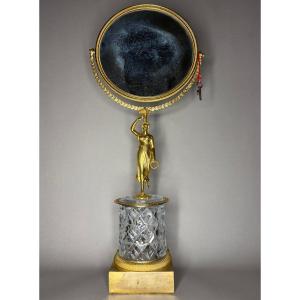 Miroir Charles X Bronze Doré Cristal Taillé à Système Musical circa 1820