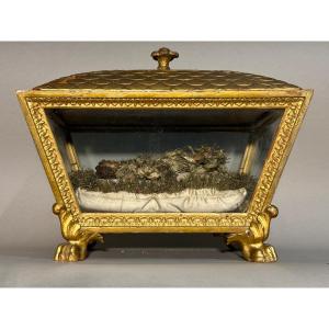 18th-century Gilded Wooden Display Case With A Wax Figure Of The Infant Jesus