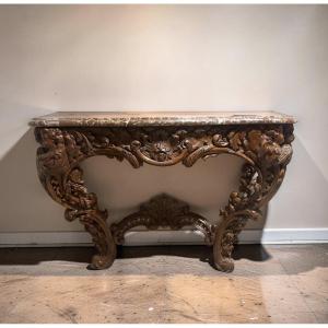 Grande Console Louis XV en Bois Naturel (Chêne) début 18éme