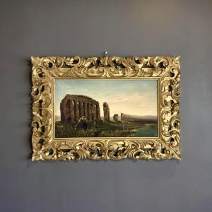19th Roman School Large View Of The Claudian Aqueduct, Grand Tour, Circa 1840