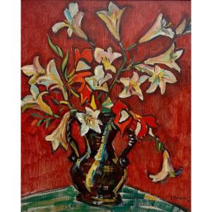 Louis Ferrand (1905-1992) Nature Morte Vase de fleurs daté 1961