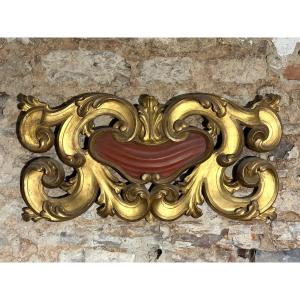 18th Large Baroque Gilded Wooden Door-sill Cartouche