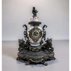 Imposante Pendule Napoléon III Bronze Porcelaine Imari Japonisme 19éme