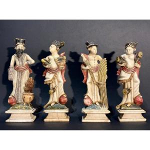 "the Four Seasons," 17th Polychrome Alabaster Group From Northern Italy