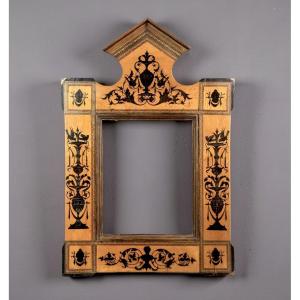 Wooden Inlaid Frame With Neoclassical Motifs, Italy, 19th Century