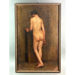 Large Academy Male Nude Oil On Canva Late 19th - Early 20th
