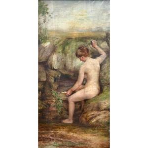 « La Source », Grande Peinture dans le goût de Gustave Courbet, XIXe siècle.