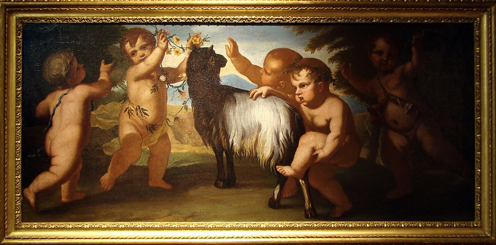 Roman School, 17th Century. Jupiter Playing With The Goat Amalthea
