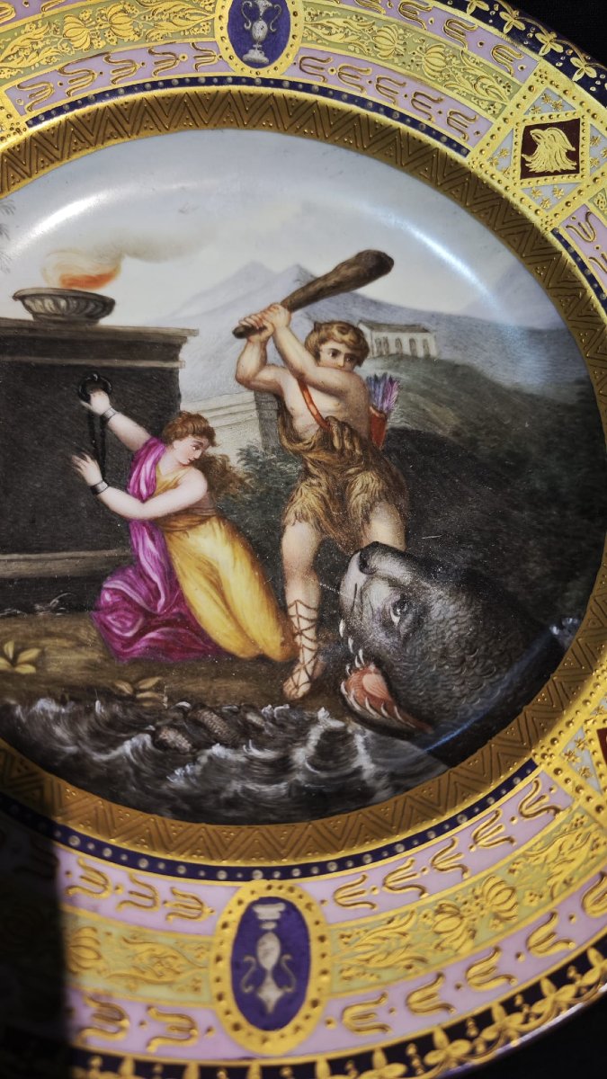 Vienna Porcelain Plate Depicting Hercules And Hesione, 19th Century-photo-3