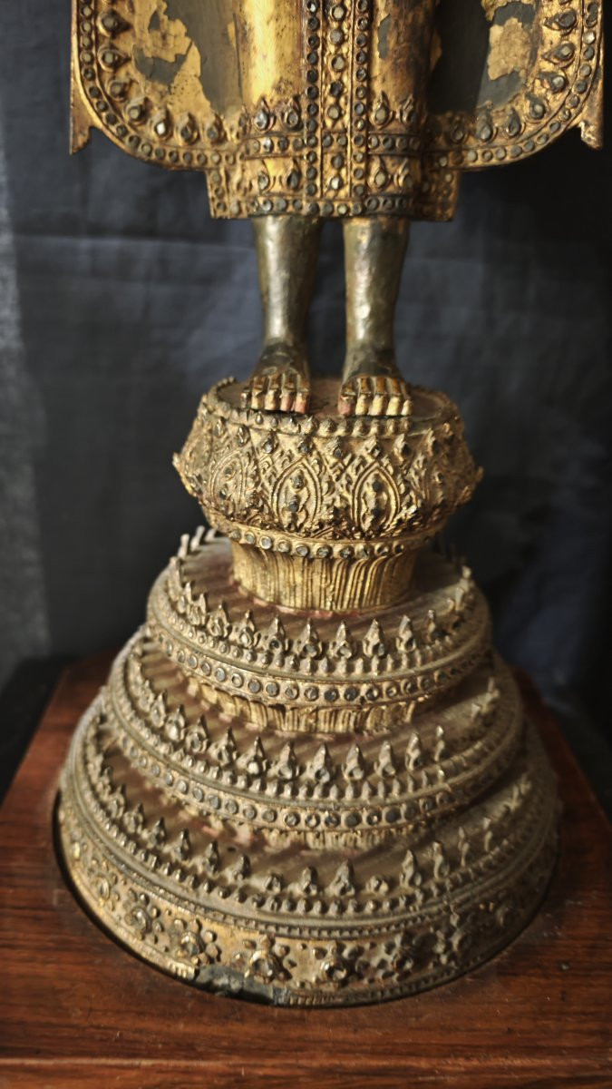 Thai Buddha In Gilded Bronze, Early 19th Century-photo-2