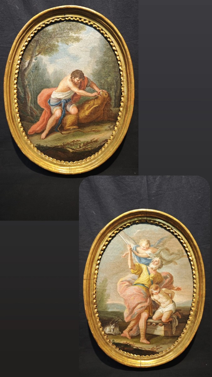 Roman School, 18th Century. Pair Of Oval Paintings. 