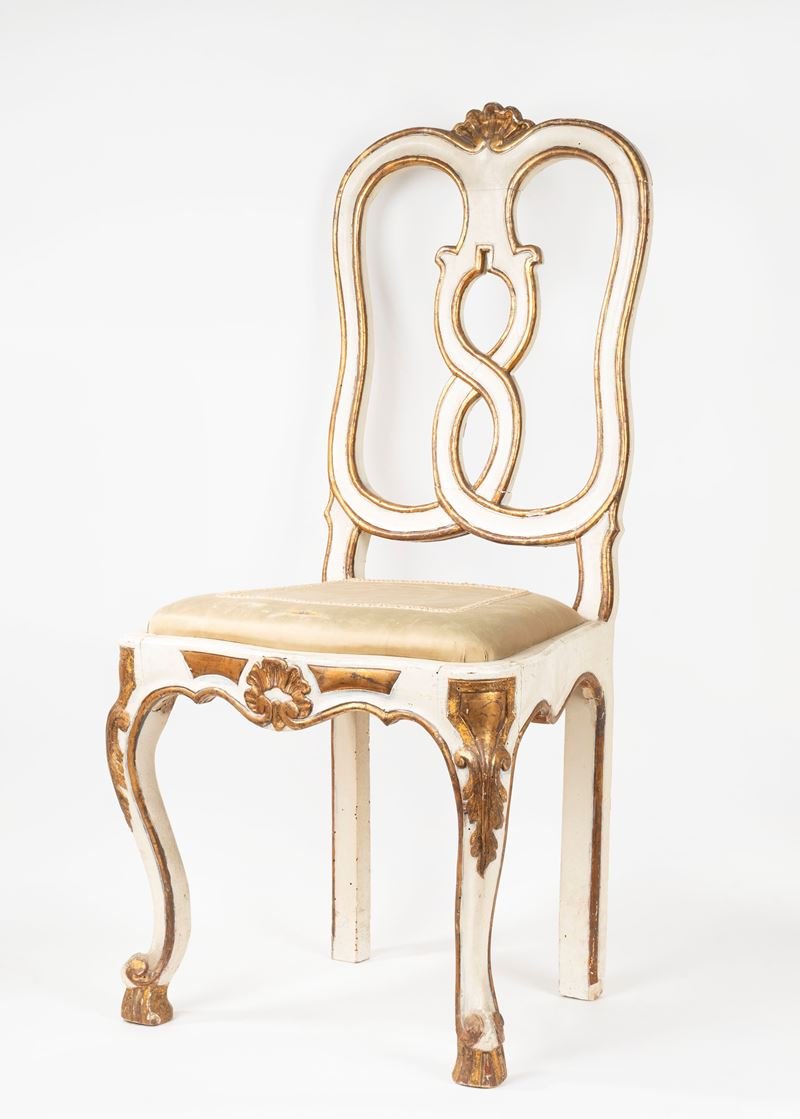 Six chaises en bois laqué et doré, Venise, XVIIIe siècle-photo-2