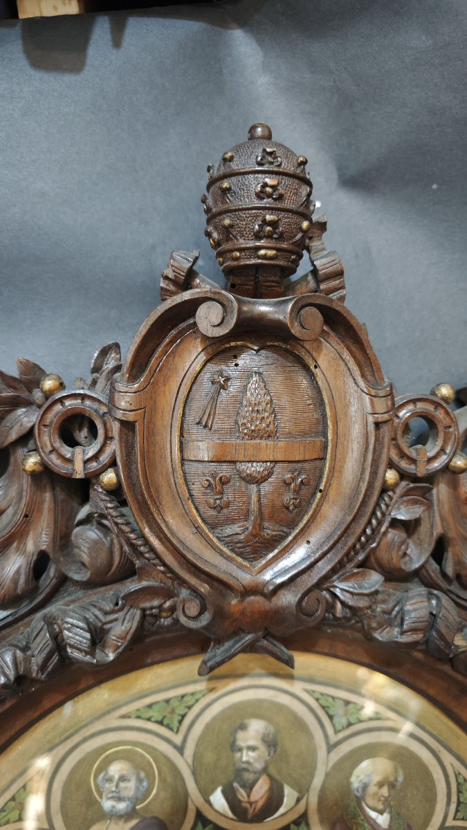 Carved Wooden Frame With A Watercolor Engraving Depicting Pope Leo XIII, 1901-photo-6