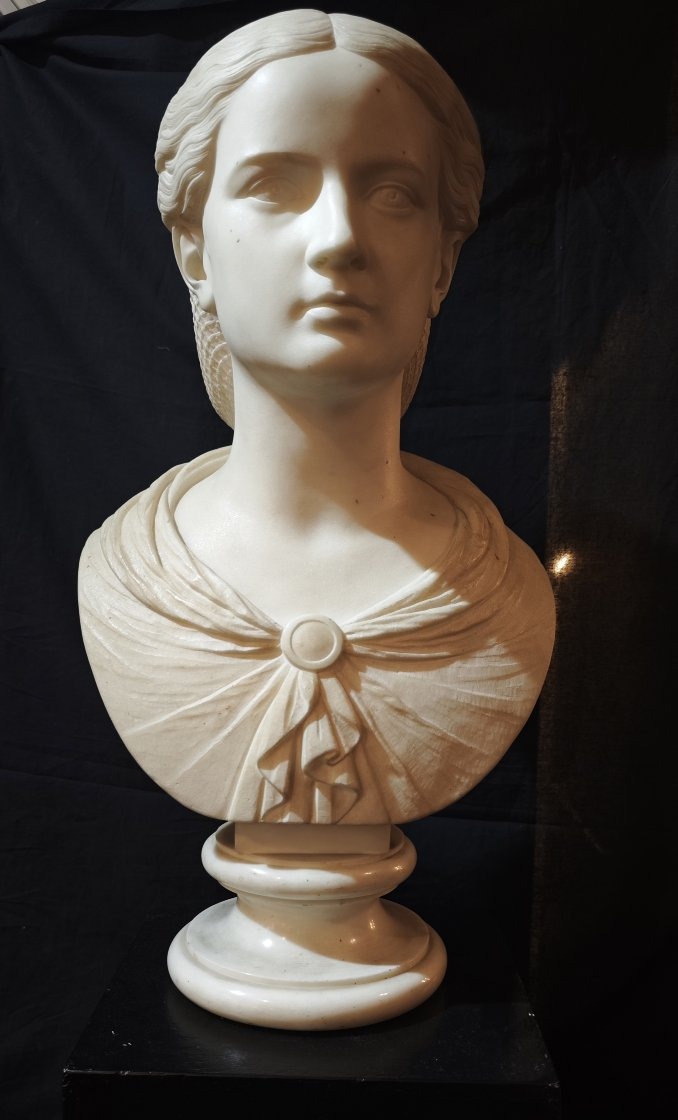 Carrara Marble Bust Depicting A Female Figure, 19th Century-photo-2
