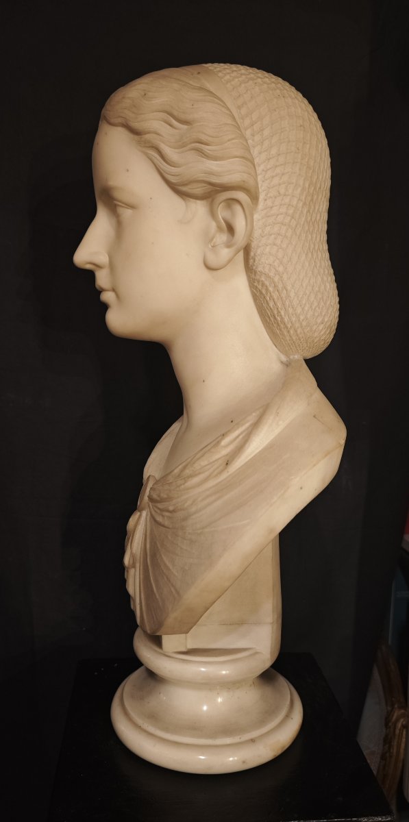 Carrara Marble Bust Depicting A Female Figure, 19th Century-photo-3