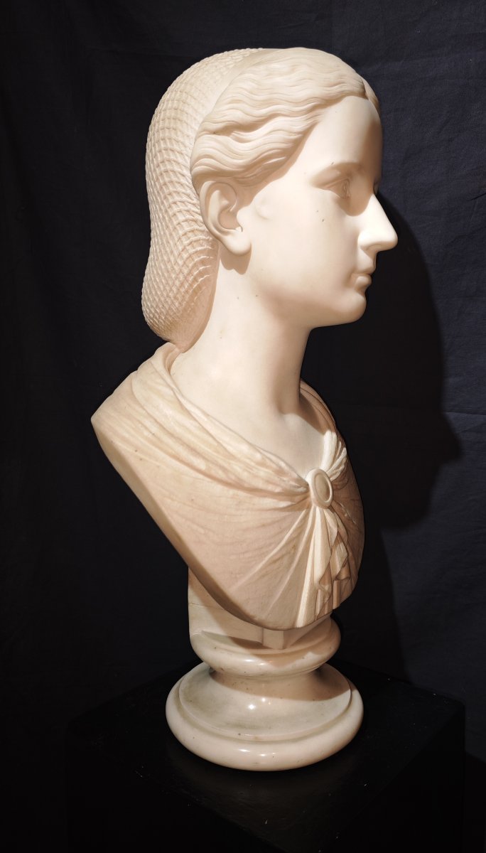 Carrara Marble Bust Depicting A Female Figure, 19th Century-photo-4