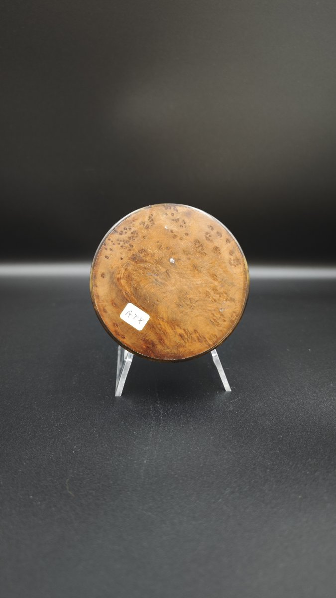 Tabatière circulaire en loupe de bois, XIXe siècle.-photo-2