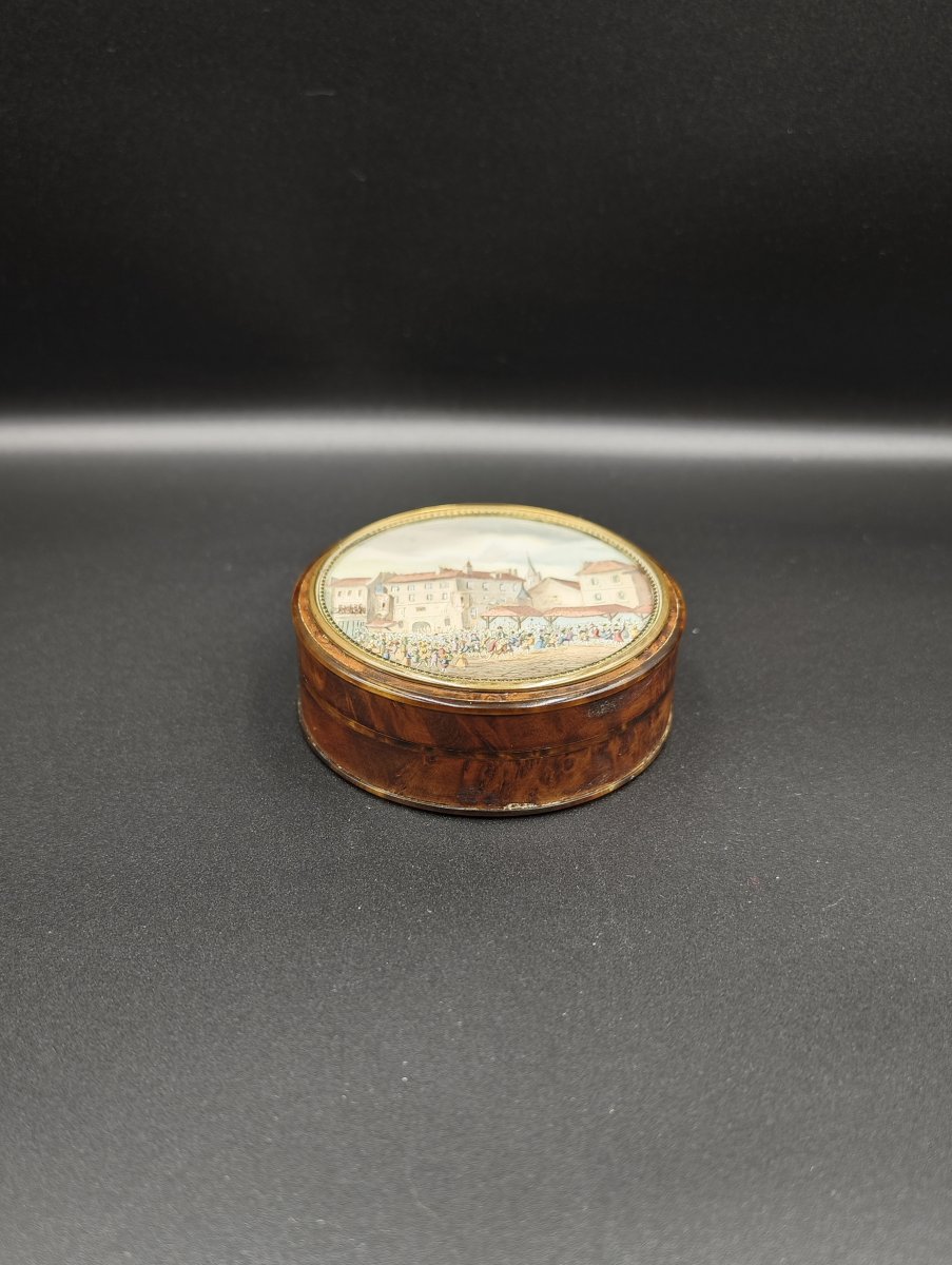 Tabatière circulaire en loupe de bois, XIXe siècle.-photo-4