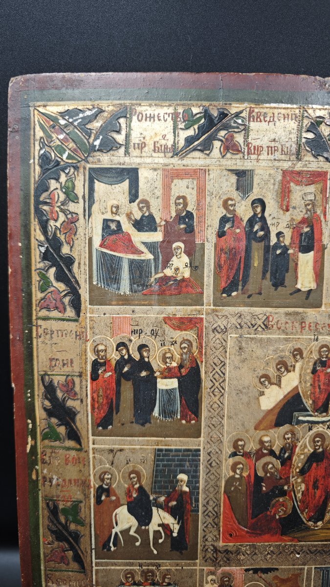 Icône orthodoxe représentant l’« Anastasis » et le « Dodekaorton », XIXe siècle-photo-3