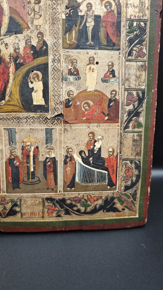Icône orthodoxe représentant l’« Anastasis » et le « Dodekaorton », XIXe siècle-photo-1