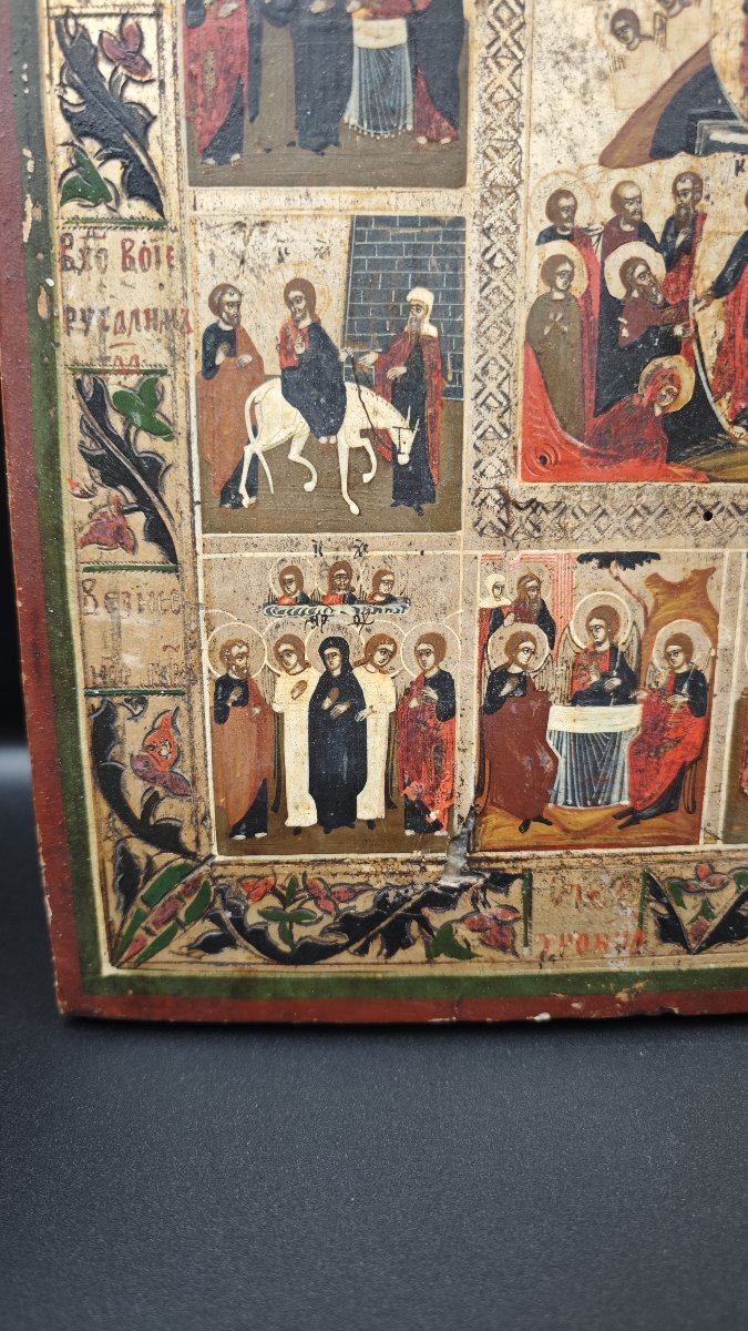 Icône orthodoxe représentant l’« Anastasis » et le « Dodekaorton », XIXe siècle-photo-2