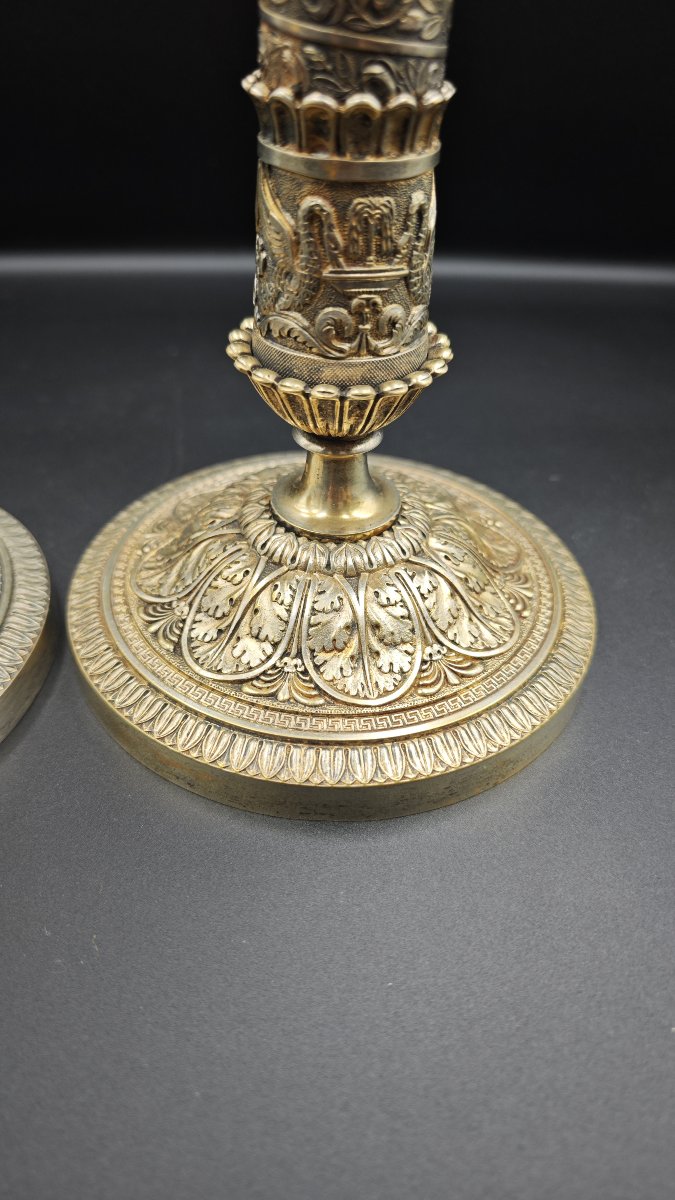 Paire de candélabres Empire en bronze, France début du XIXe siècle-photo-3