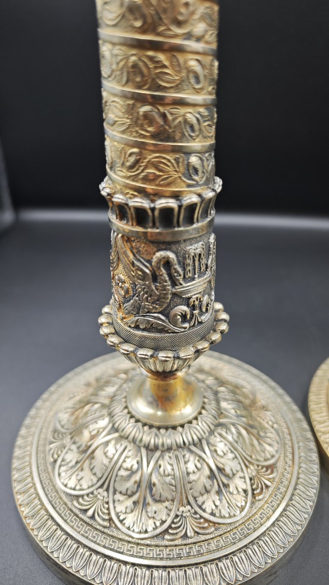 Paire de candélabres Empire en bronze, France début du XIXe siècle-photo-4