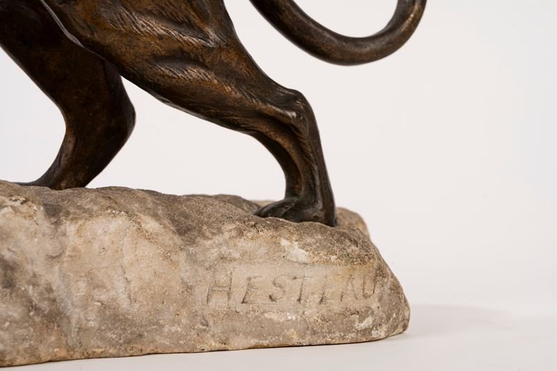 Bronze Tiger On A Stone Base, France, Early 20th Century-photo-3