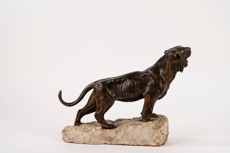 Bronze Tiger On A Stone Base, France, Early 20th Century-photo-4