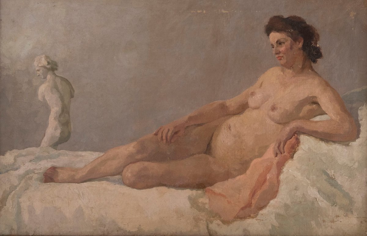 NU FÉMININ ALLONGÉ, École romaine, années 1920-1930-photo-2