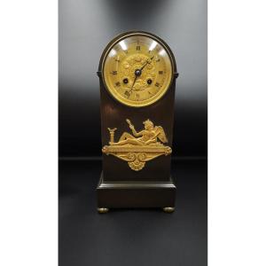 Bronze Table Pendulum Clock With Dark And Gold Patina, France, Early 19th Century