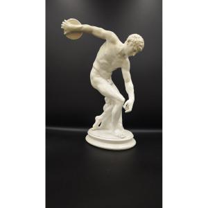 White Earthenware Sculpture Depicting The Discobolus, Naples, 19th Century