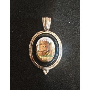 A Micromosaic Depicting The Mausoleum Of Cecilia Metella, Hand-assembled And Hand-crafted In Silver