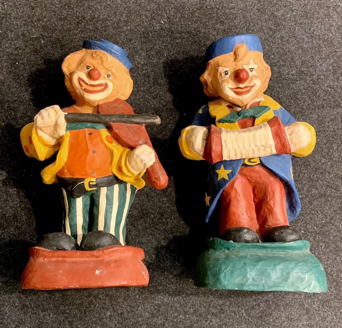 Couple Of Papier-mâché Musical Clowns - 50s/60s.