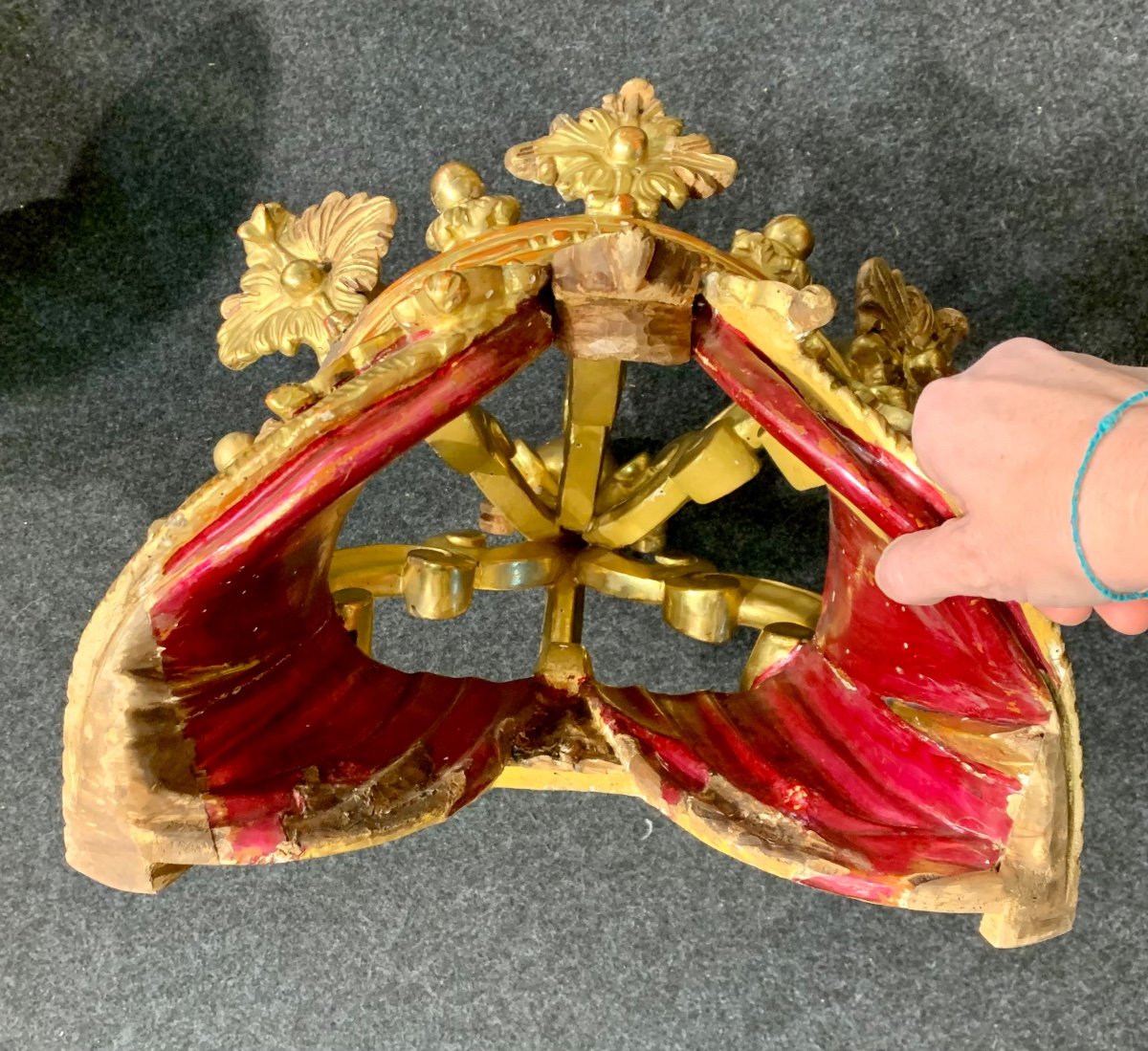 Couronne De Baldaquin En Bois Doré à La Feuille d'Or - Louis Philippe -photo-5