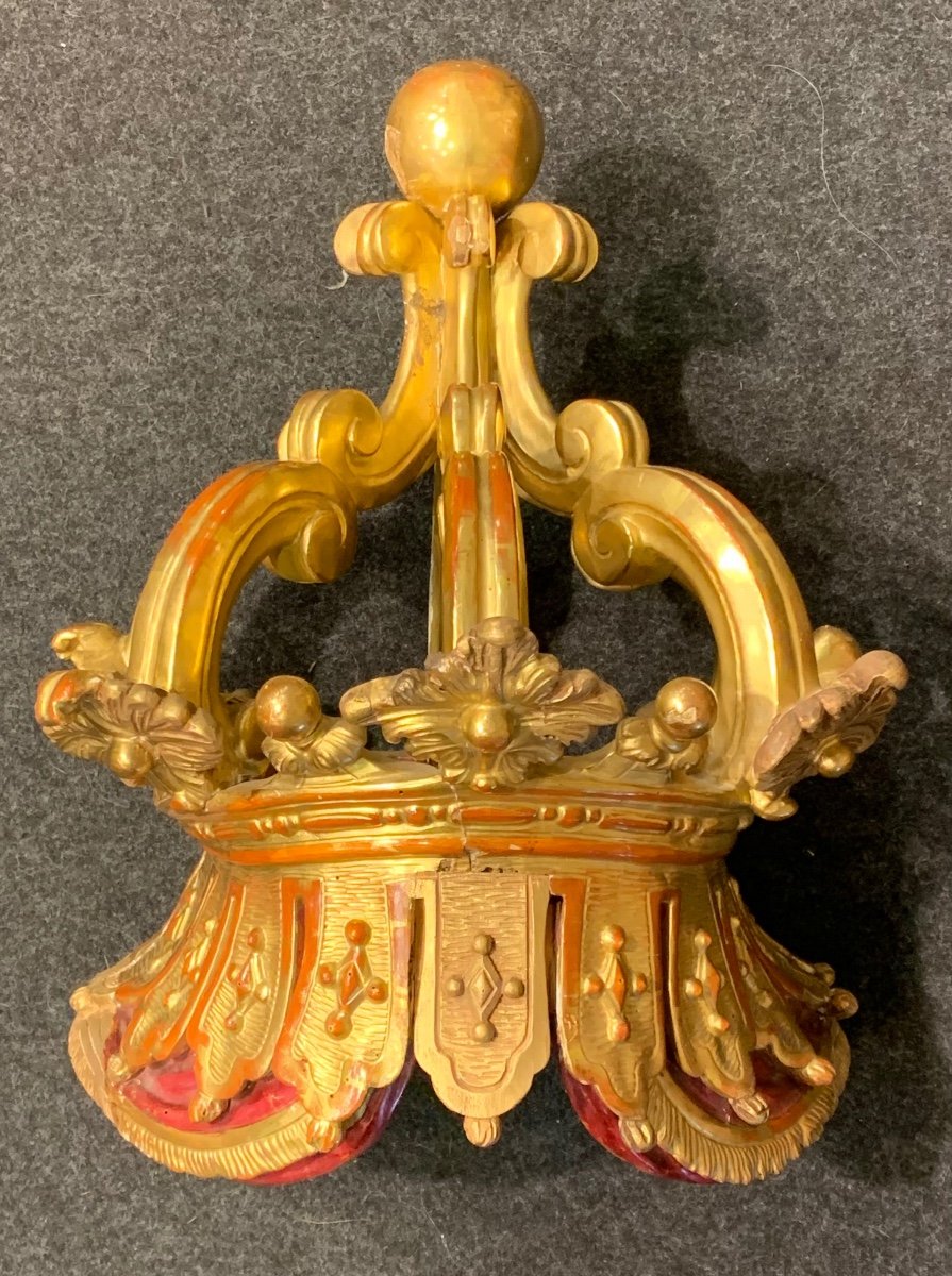 Couronne De Baldaquin En Bois Doré à La Feuille d'Or - Louis Philippe 